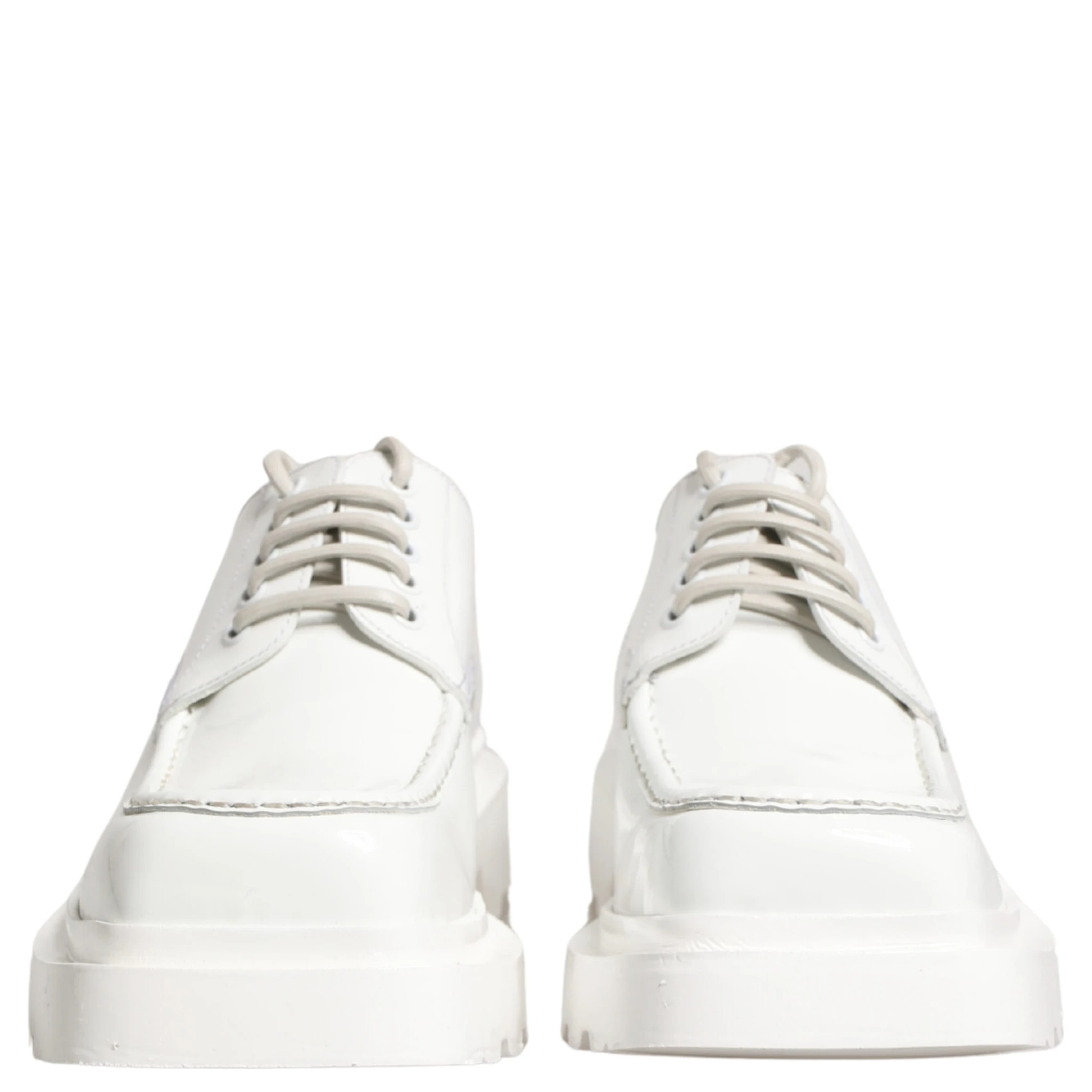 White Leather Chunky Sole Derby Shoes
