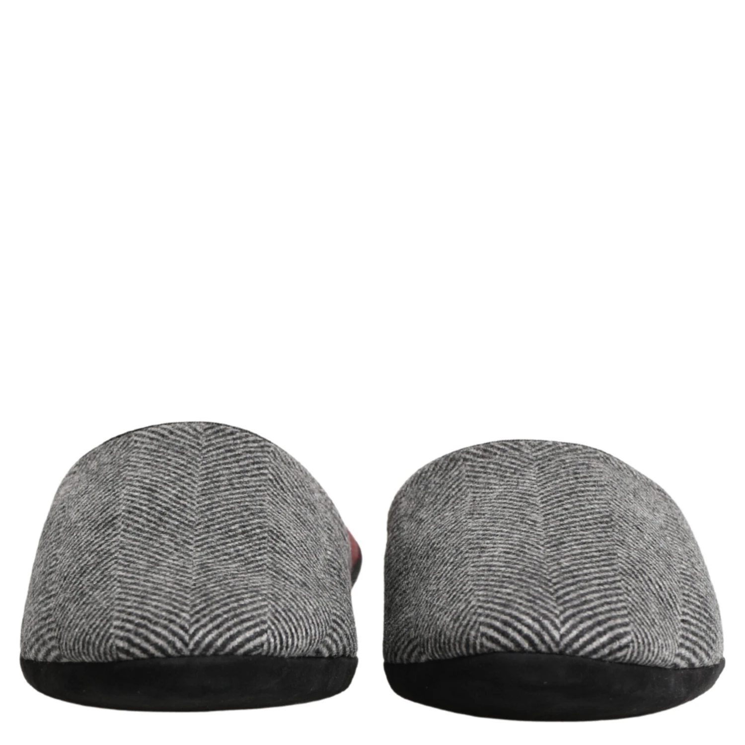 Grey Herringbone Cashmere Red Slippers Shoes