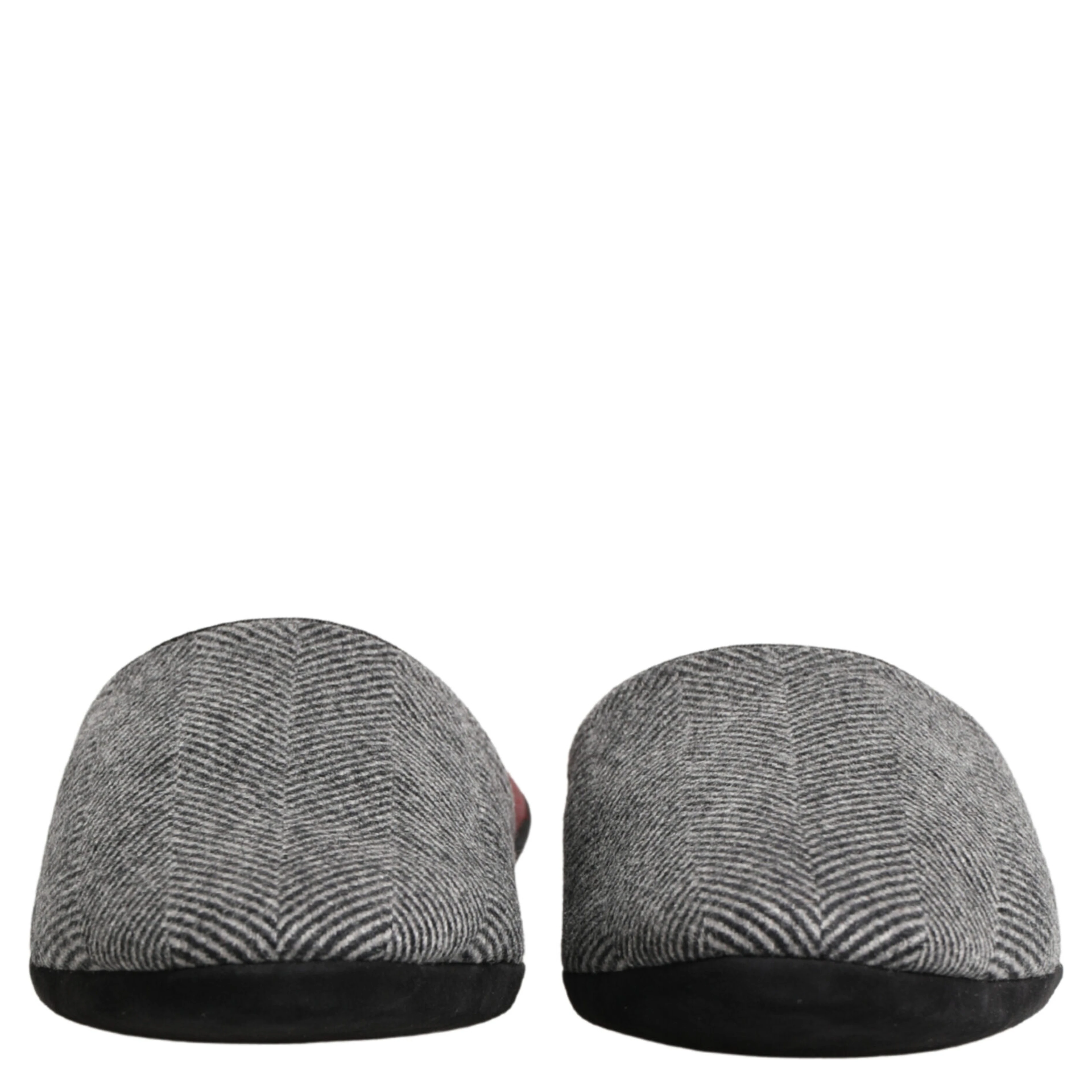 Grey Herringbone Cashmere Red Slippers Shoes