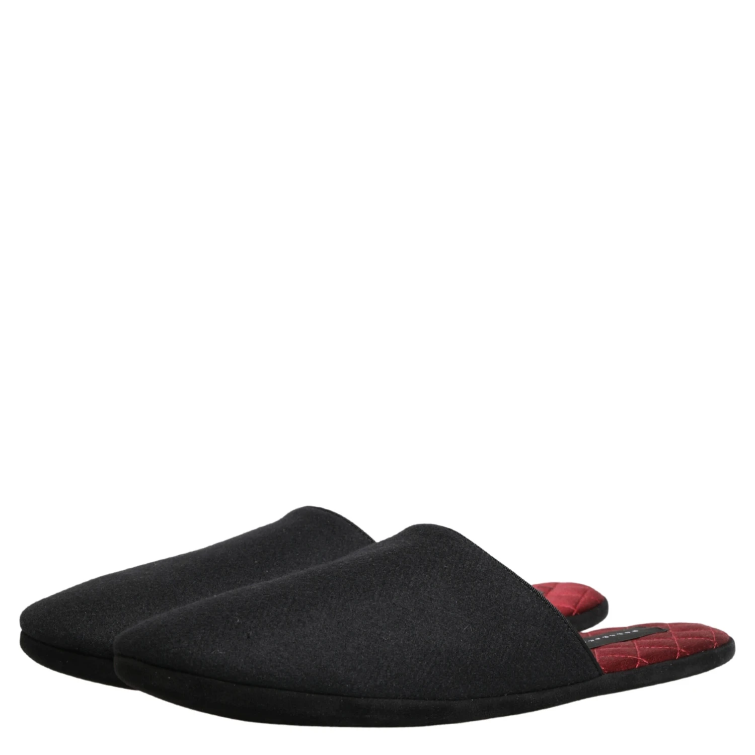 Black Wool Cashmere Red Quilted Slippers Shoes