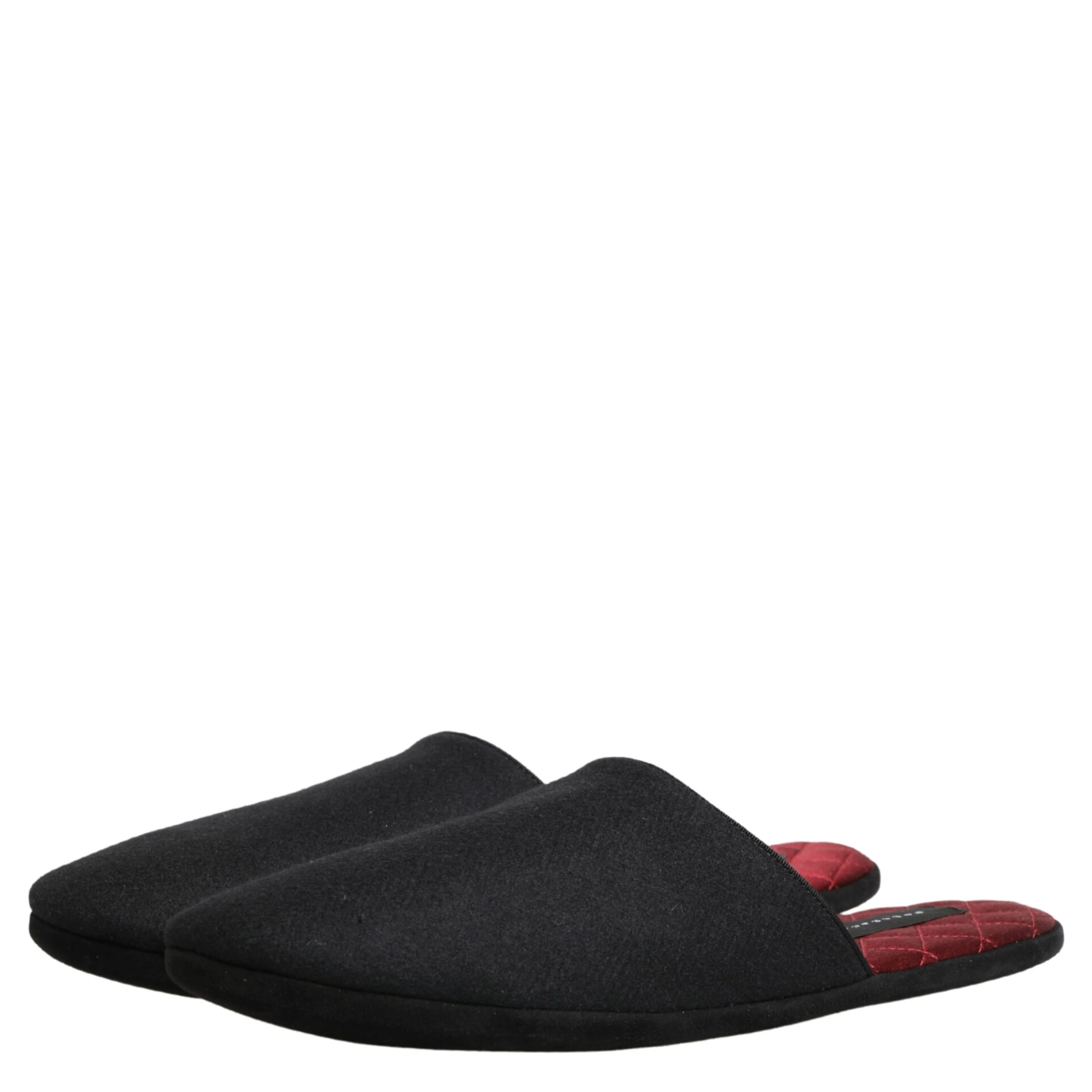 Black Wool Cashmere Red Quilted Slippers Shoes