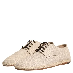 Beige Espadrille Sole Lace Up Canvas Derby Shoes