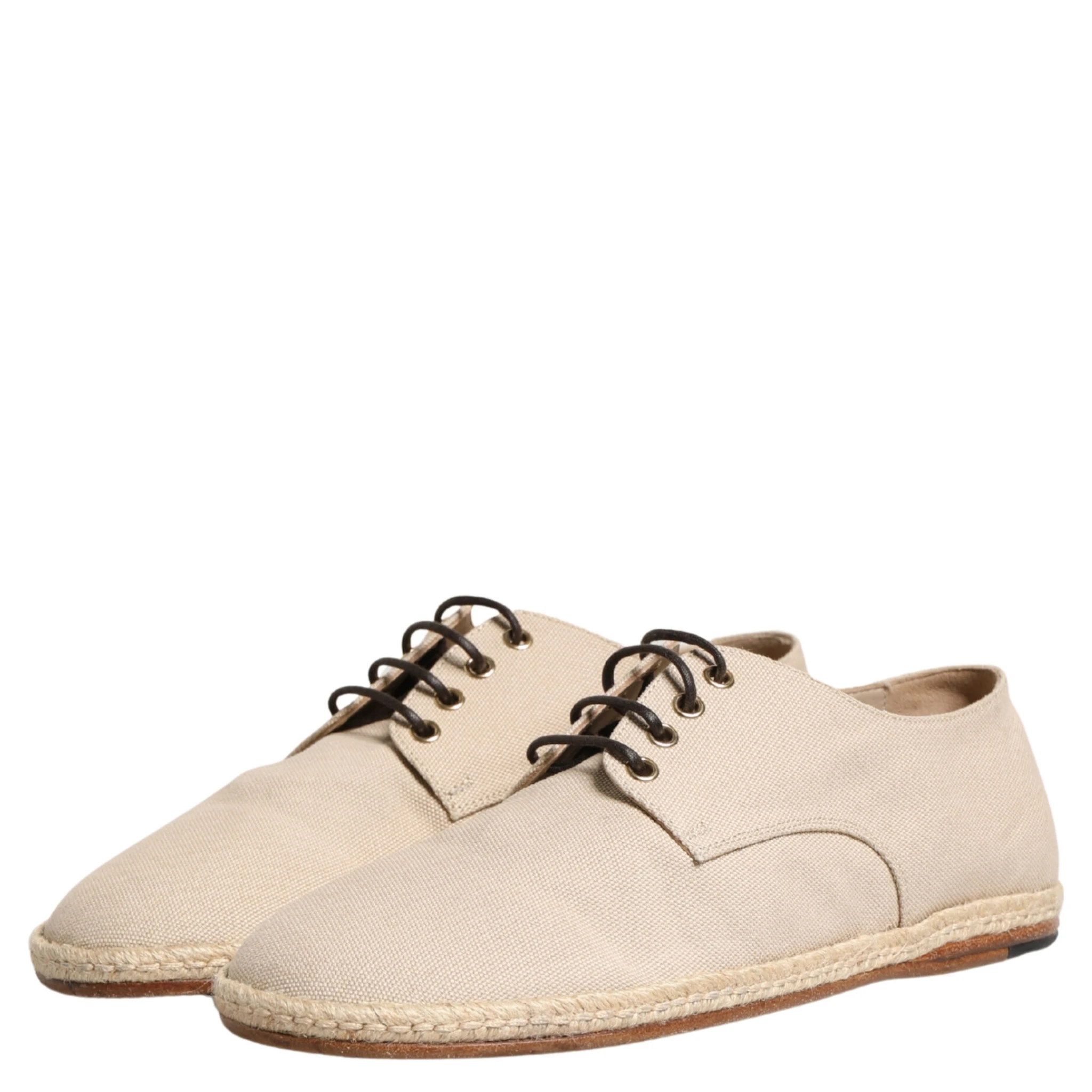 Beige Espadrille Sole Lace Up Canvas Derby Shoes