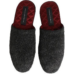 Dark Grey Charcoal Wool Red Slippers Shoes