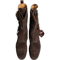 Brown Suede Leather Combat Ankle Boots  Shoes