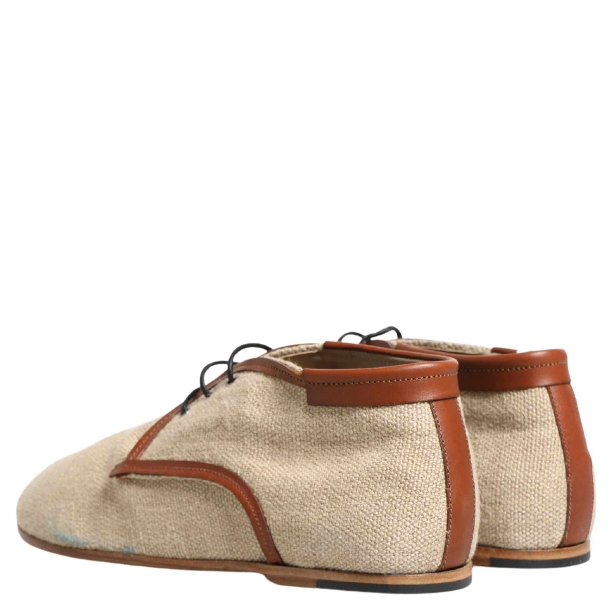 Beige Canvas Leather Trim Dress Derby Shoes