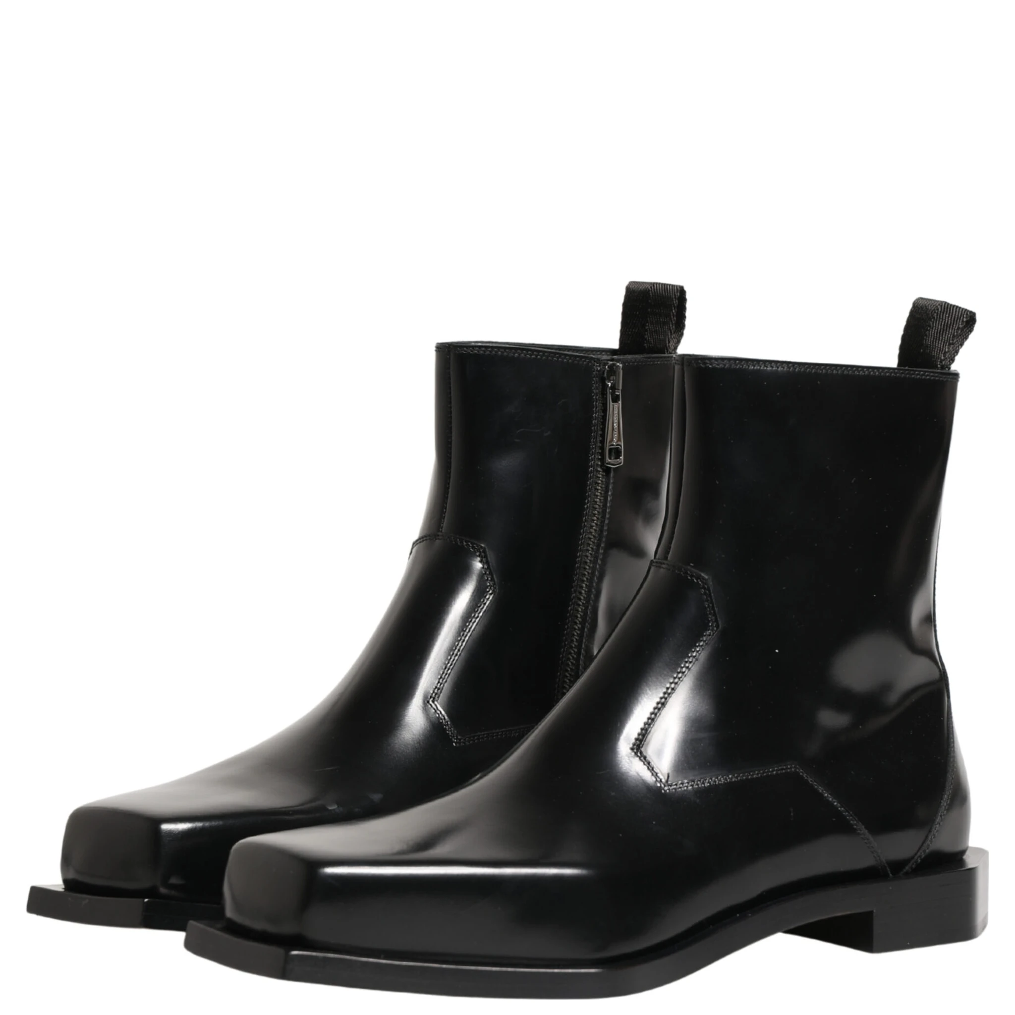 Black Leather Zip Closure Ankle Boots Shoes