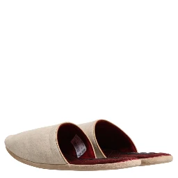 Beige Shetland Wool Red Quilted Slippers Shoes