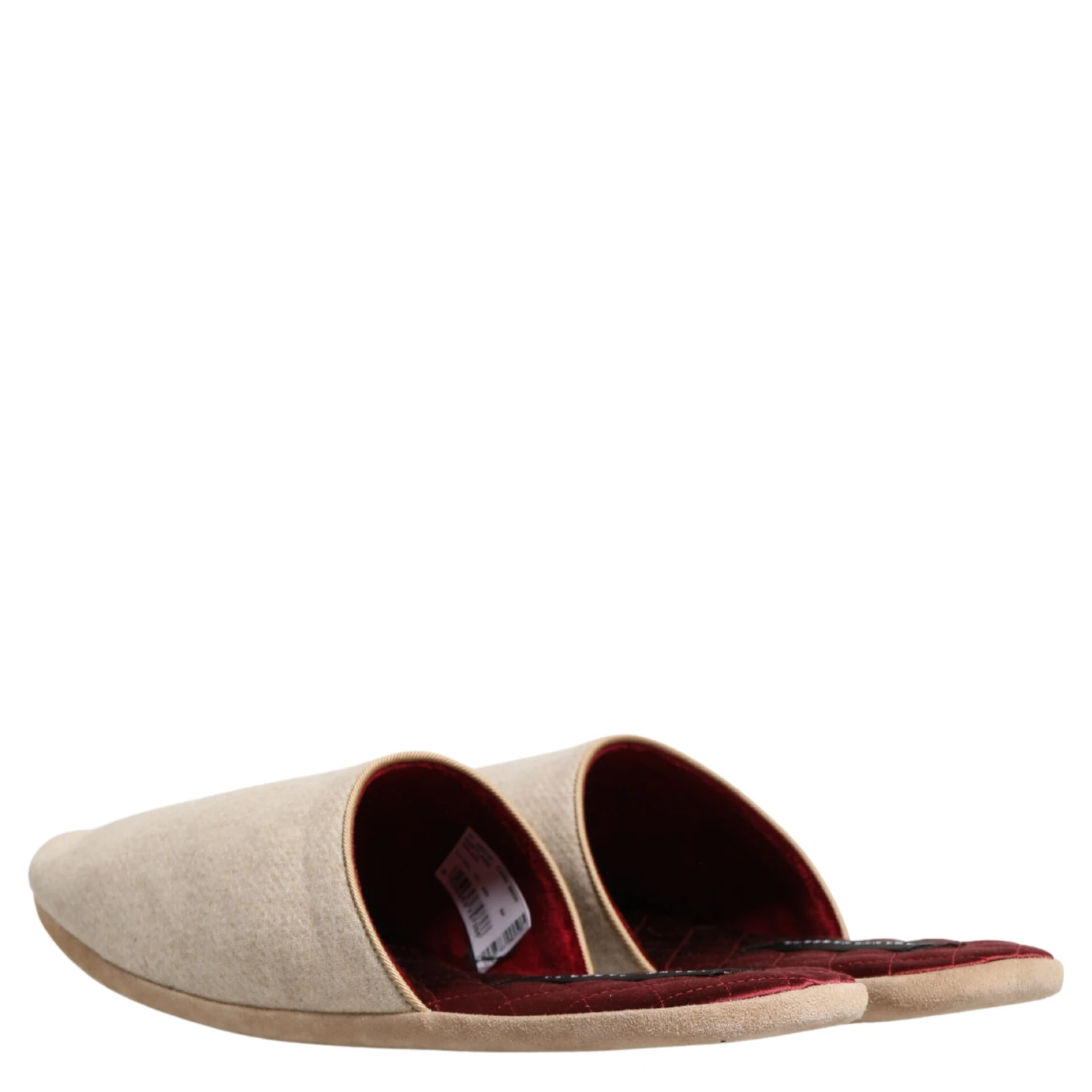 Beige Shetland Wool Red Quilted Slippers Shoes