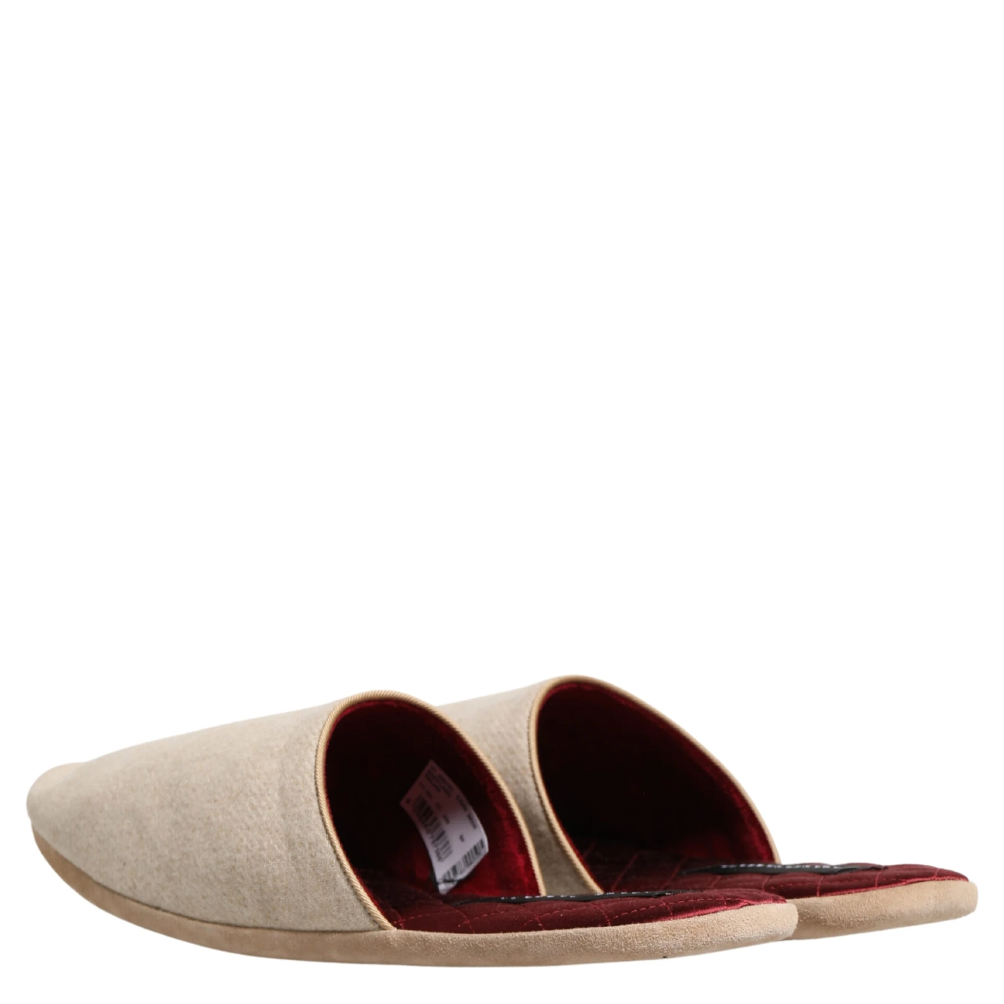 Beige Shetland Wool Red Quilted Slippers Shoes