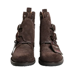 Brown Suede Leather Buckle Ankle Boots Shoes