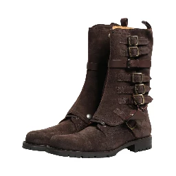 Brown Suede Leather Combat Ankle Boots  Shoes