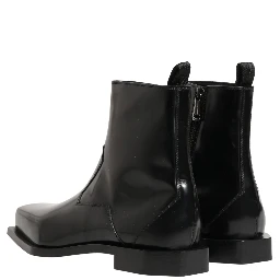 Black Leather Zip Closure Ankle Boots Shoes