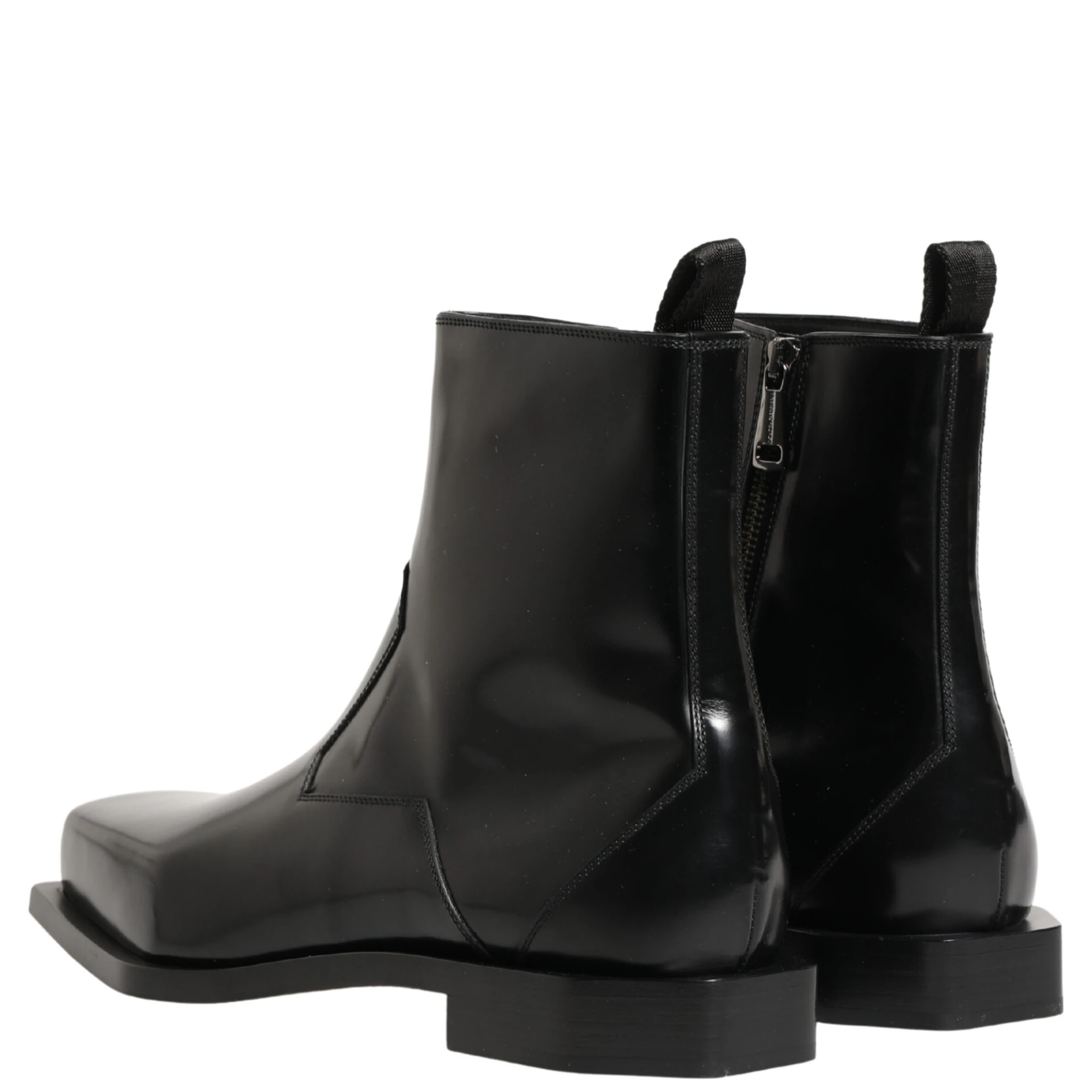 Black Leather Zip Closure Ankle Boots Shoes