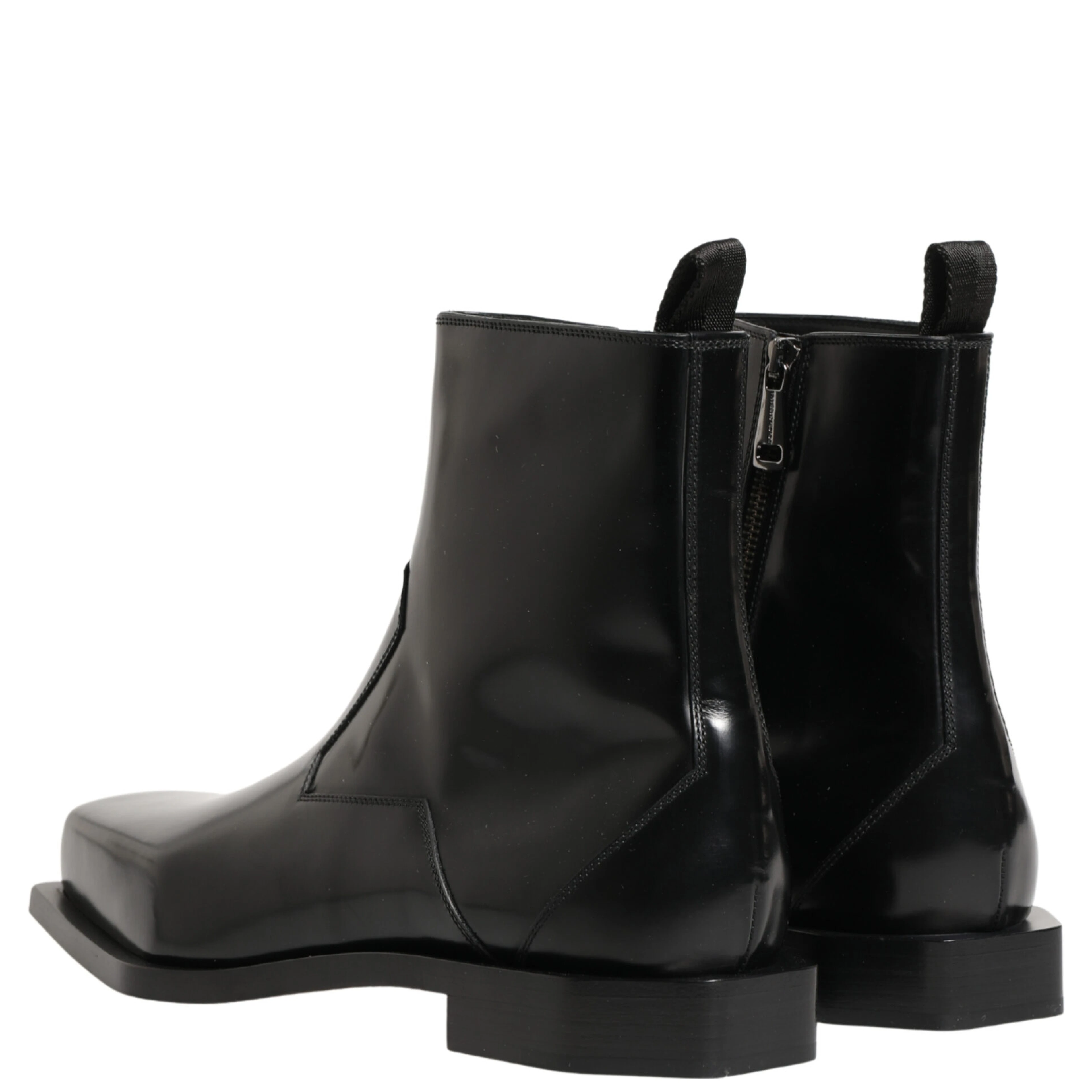 Black Leather Zip Closure Ankle Boots Shoes