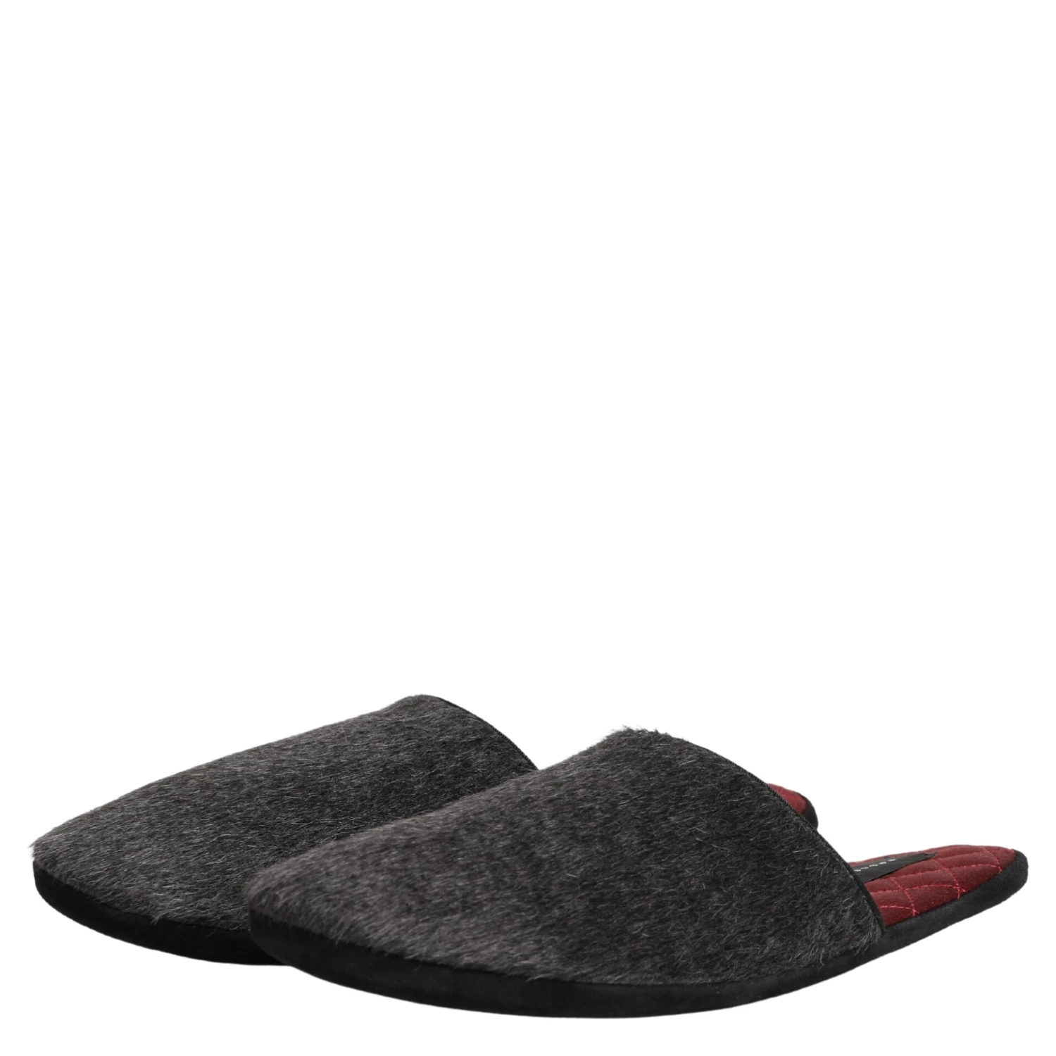 Dark Grey Charcoal Wool Red Slippers Shoes