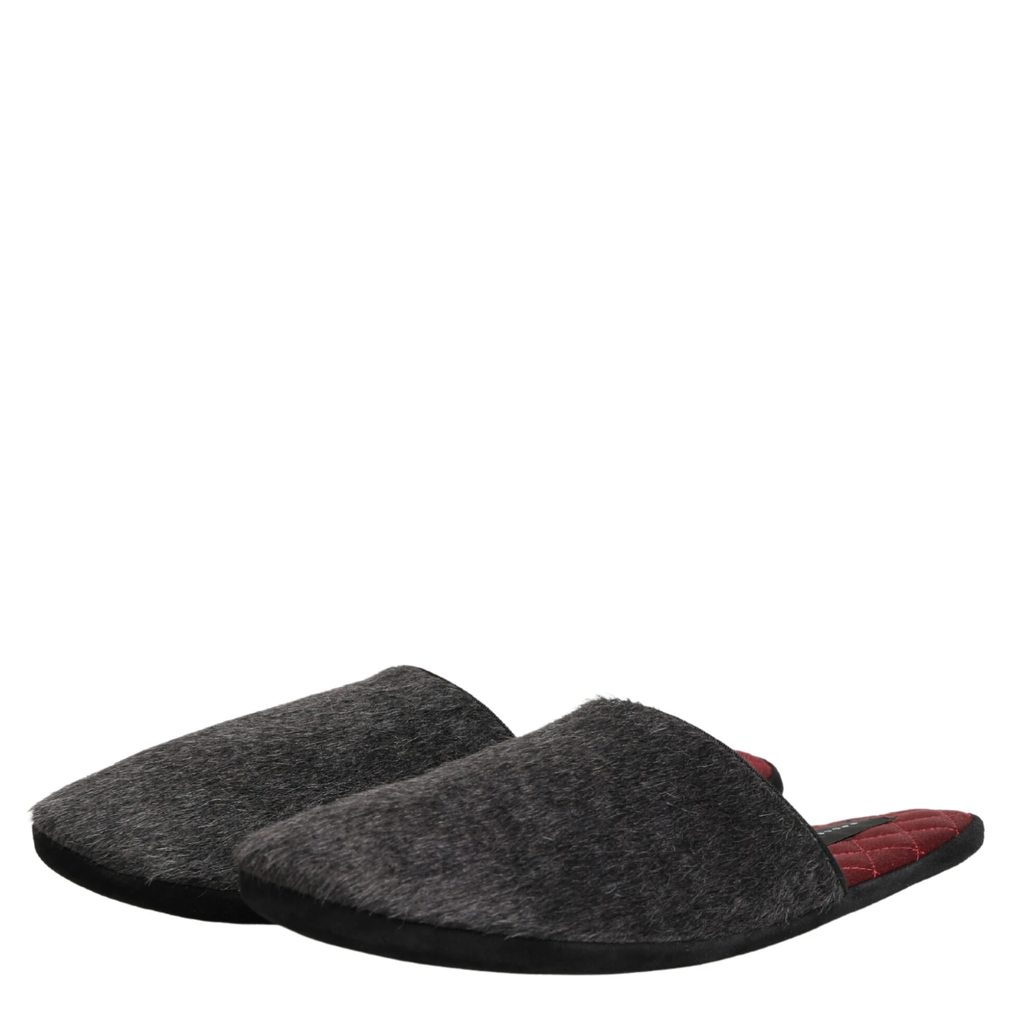 Dark Grey Charcoal Wool Red Slippers Shoes