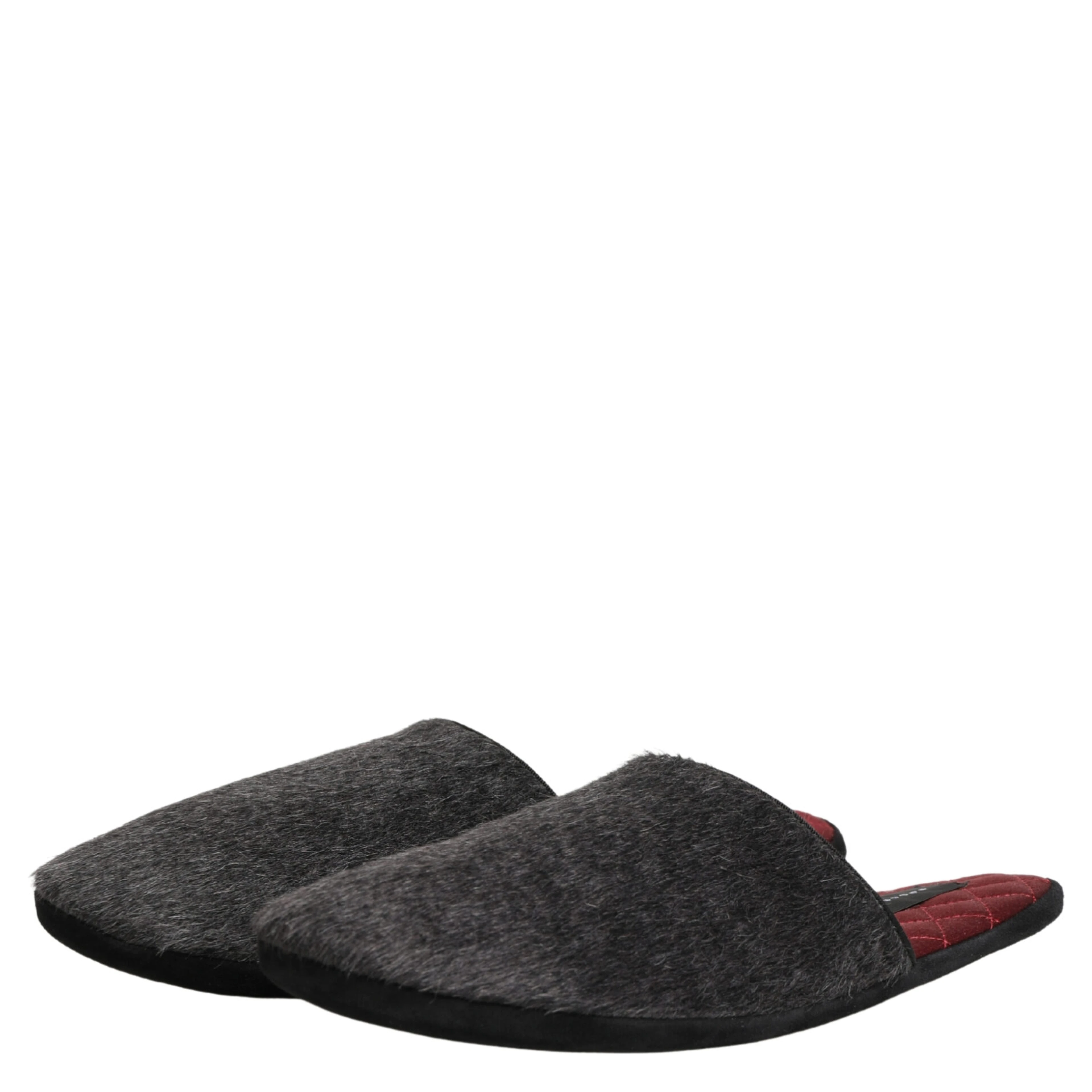 Dark Grey Charcoal Wool Red Slippers Shoes
