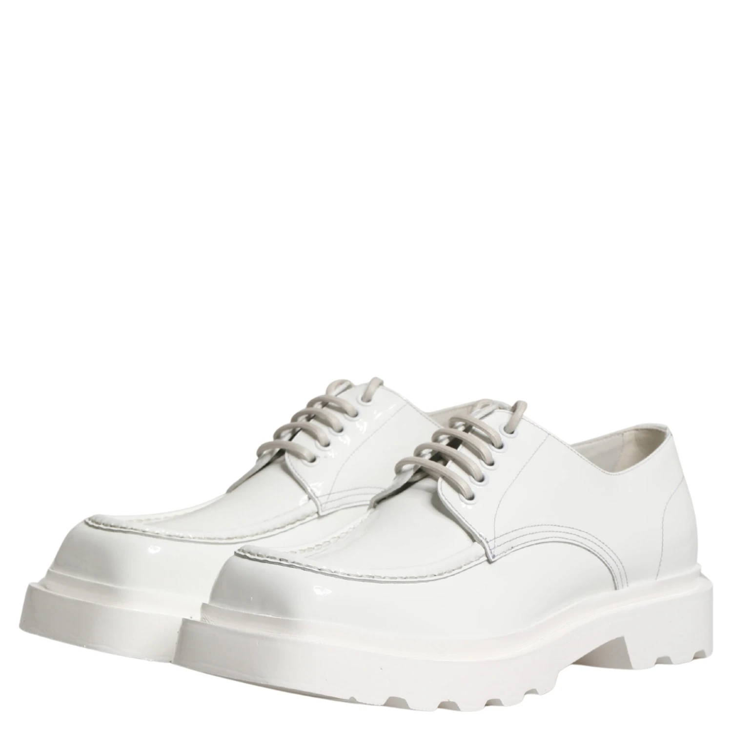 White Leather Chunky Sole Derby Shoes