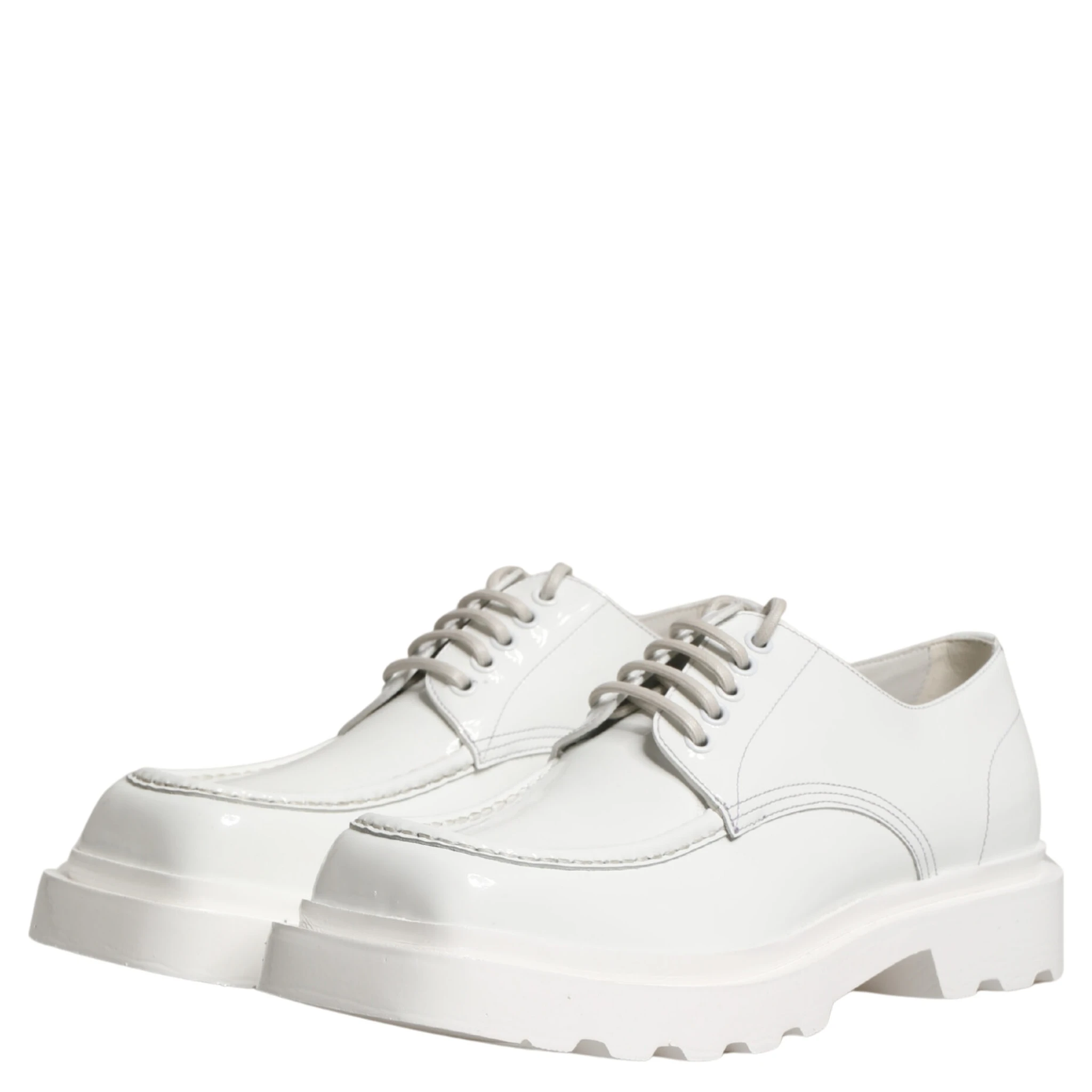 White Leather Chunky Sole Derby Shoes