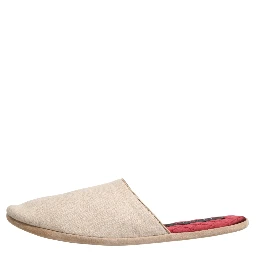 Beige Shetland Wool Red Quilted Slippers Shoes