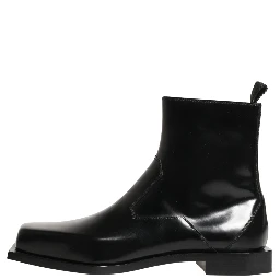 Black Leather Zip Closure Ankle Boots Shoes