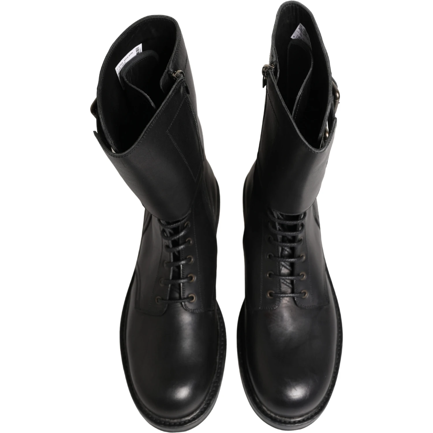 Black Leather Belted Buckle Combat Boots Shoes