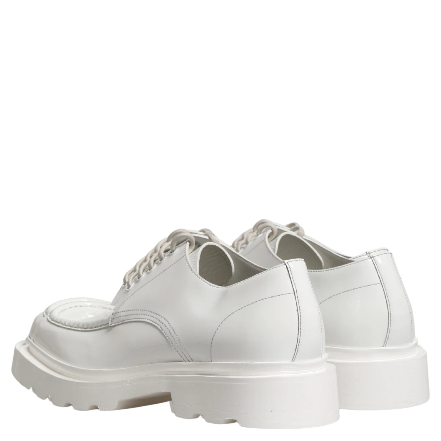 White Leather Chunky Sole Derby Shoes