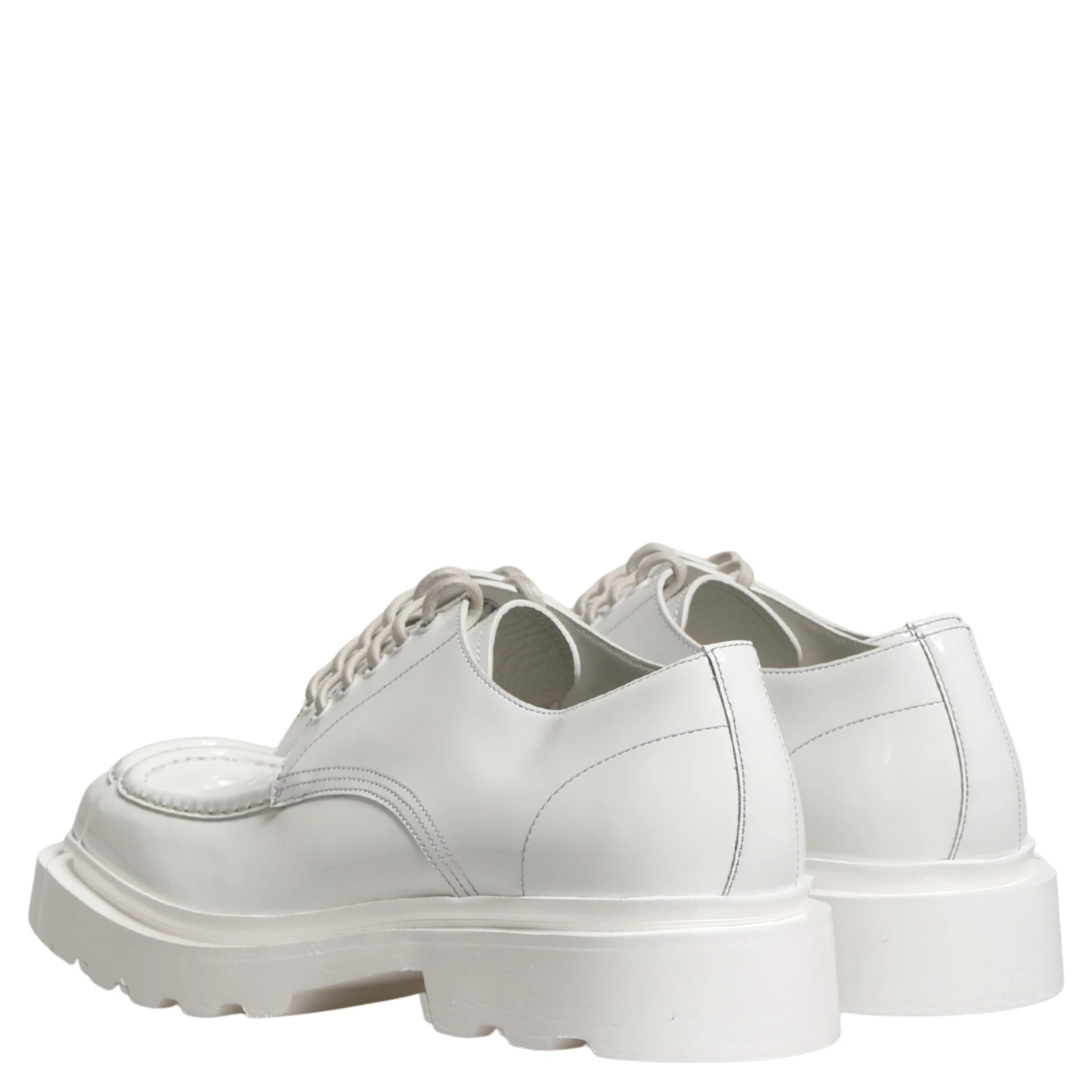 White Leather Chunky Sole Derby Shoes