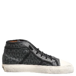 Black White Canvas Logo Mid Top Sneakers Shoes