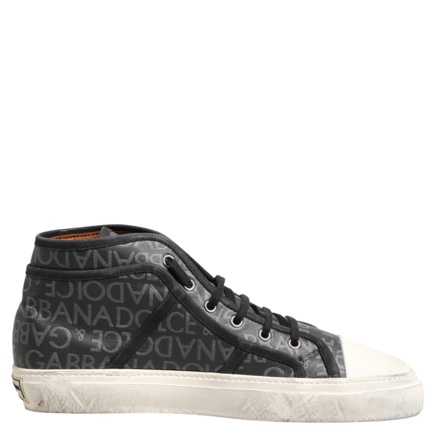 Black White Canvas Logo Mid Top Sneakers Shoes