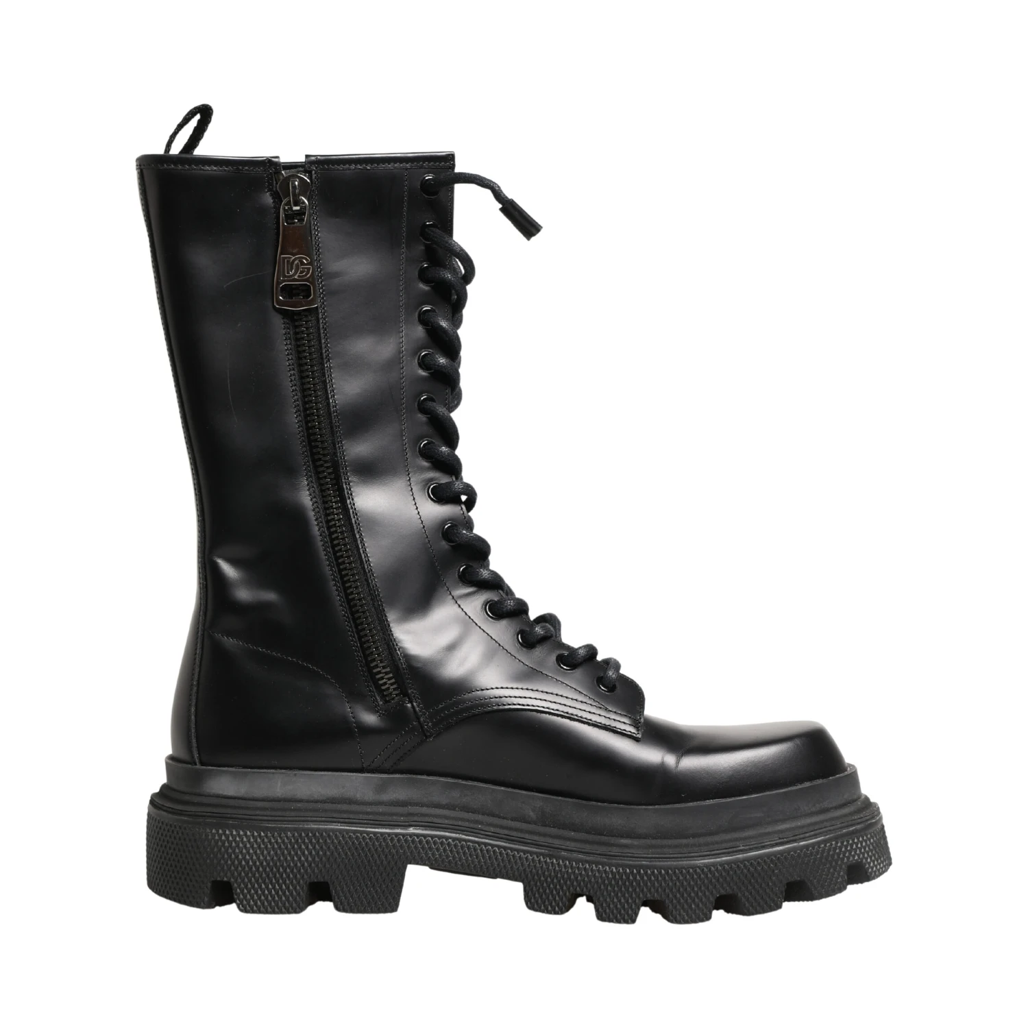 Black Leather Trek Sole Combat Boots Shoes