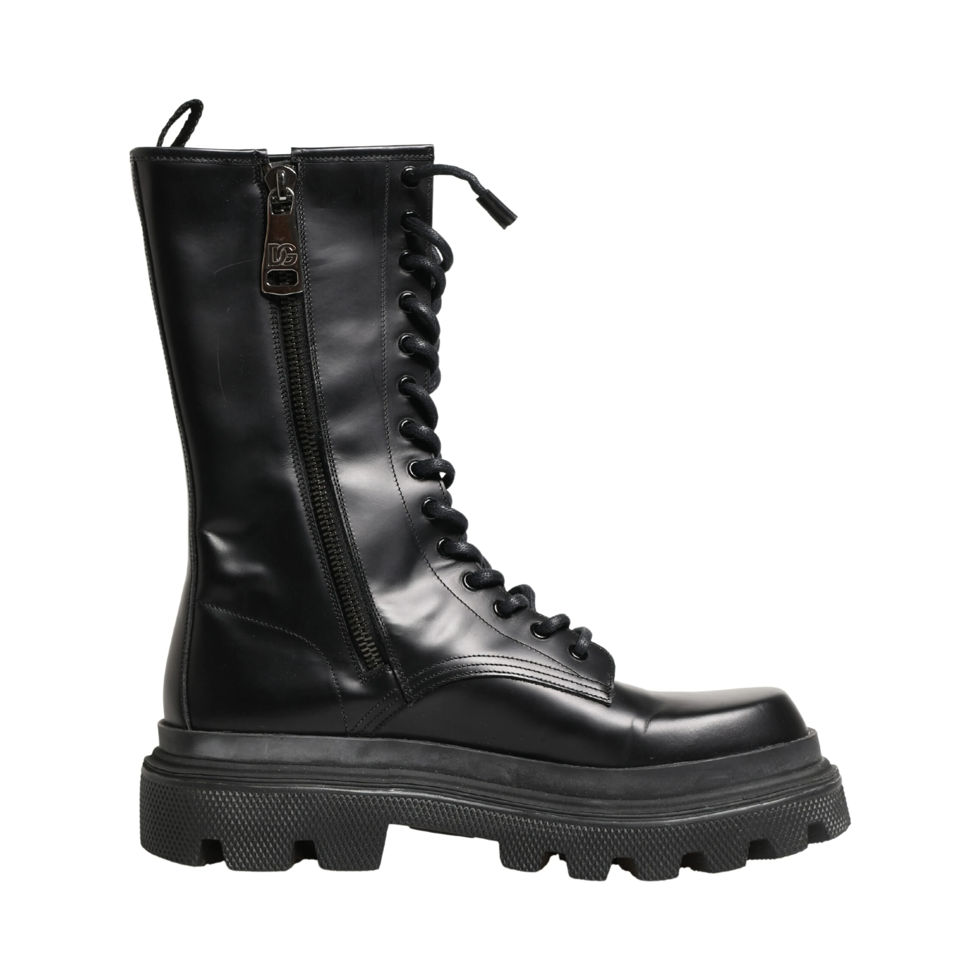 Black Leather Trek Sole Combat Boots Shoes