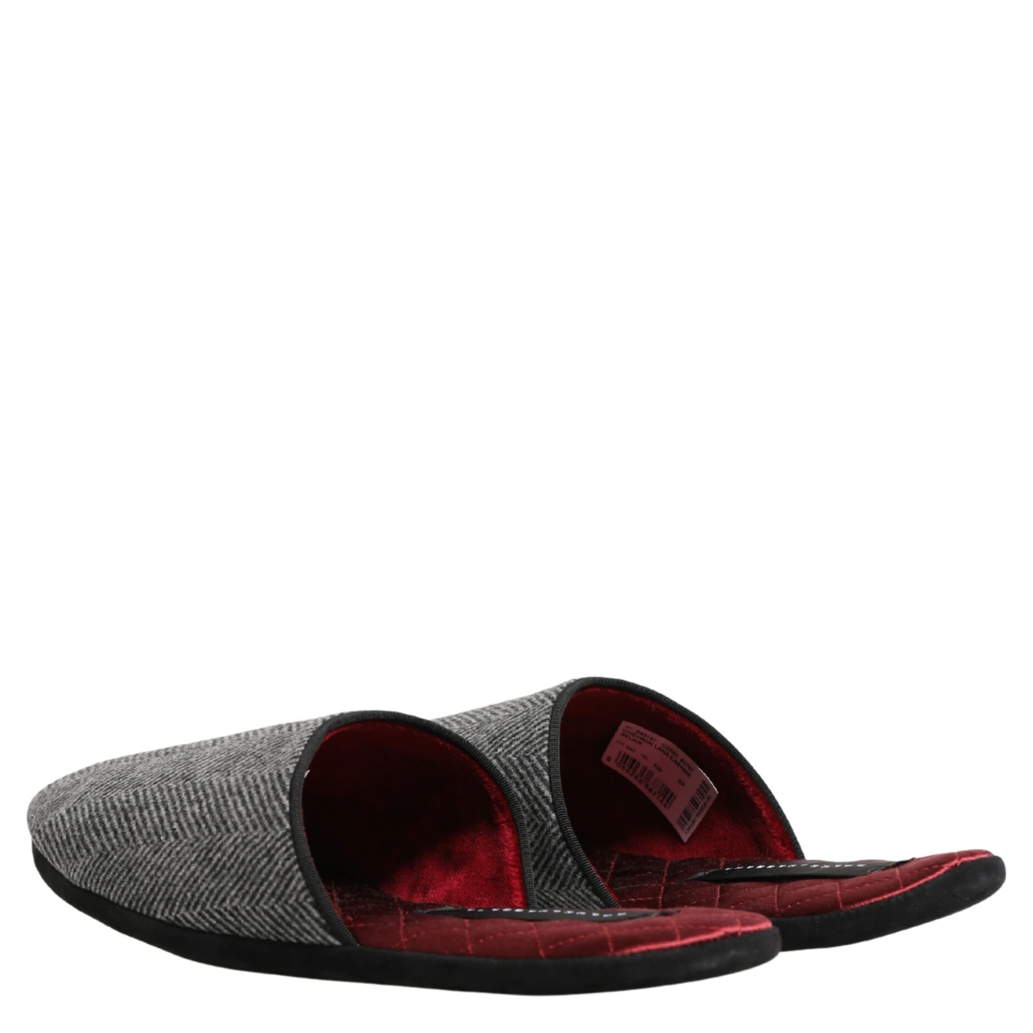 Grey Herringbone Cashmere Red Slippers Shoes