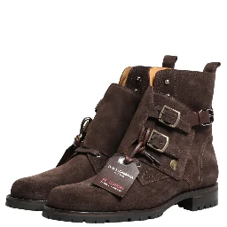 Brown Suede Leather Buckle Ankle Boots Shoes
