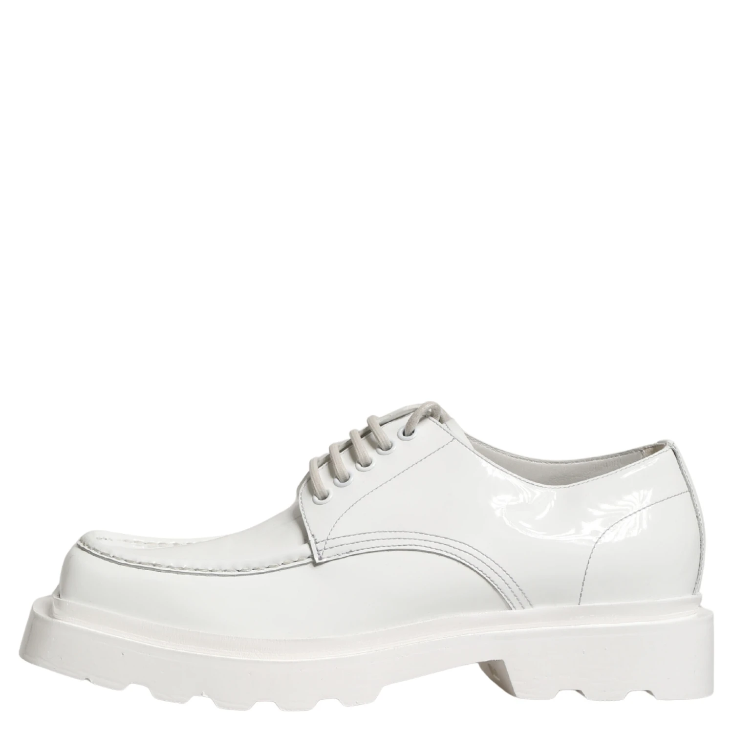 White Leather Chunky Sole Derby Shoes