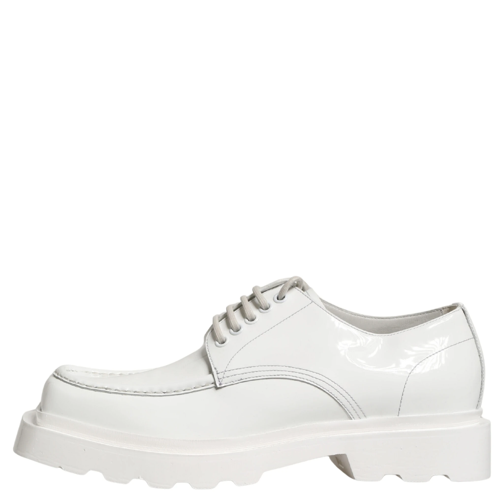 White Leather Chunky Sole Derby Shoes
