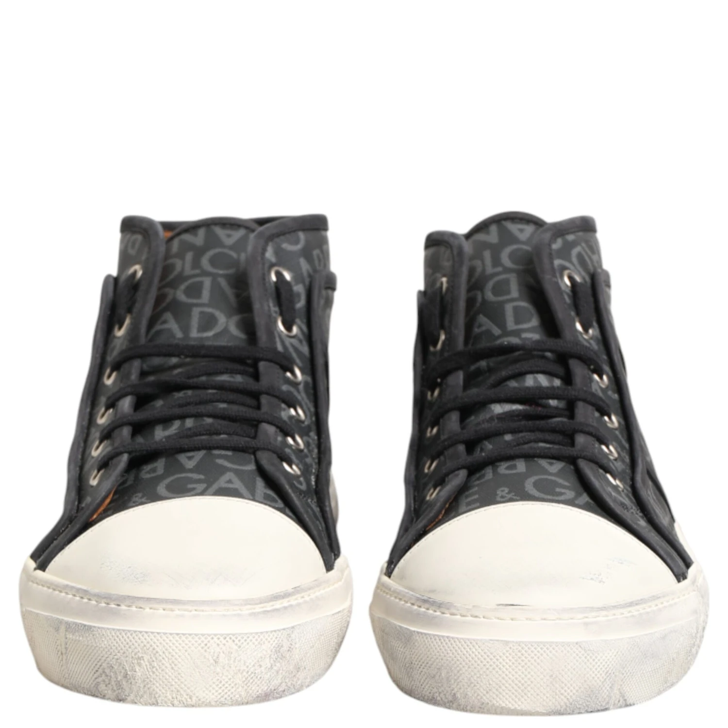 Black White Canvas Logo Mid Top Sneakers Shoes