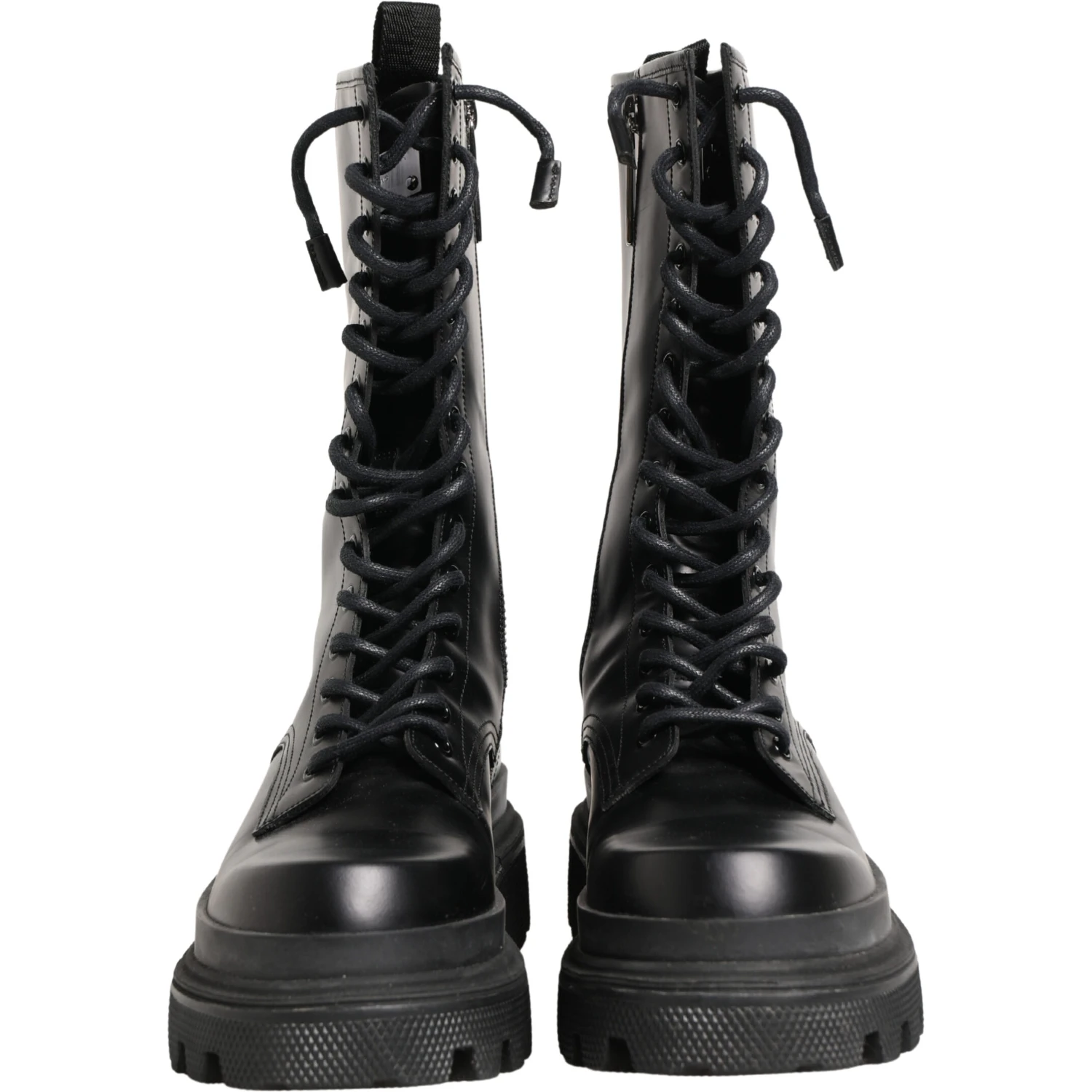 Black Leather Trek Sole Combat Boots Shoes