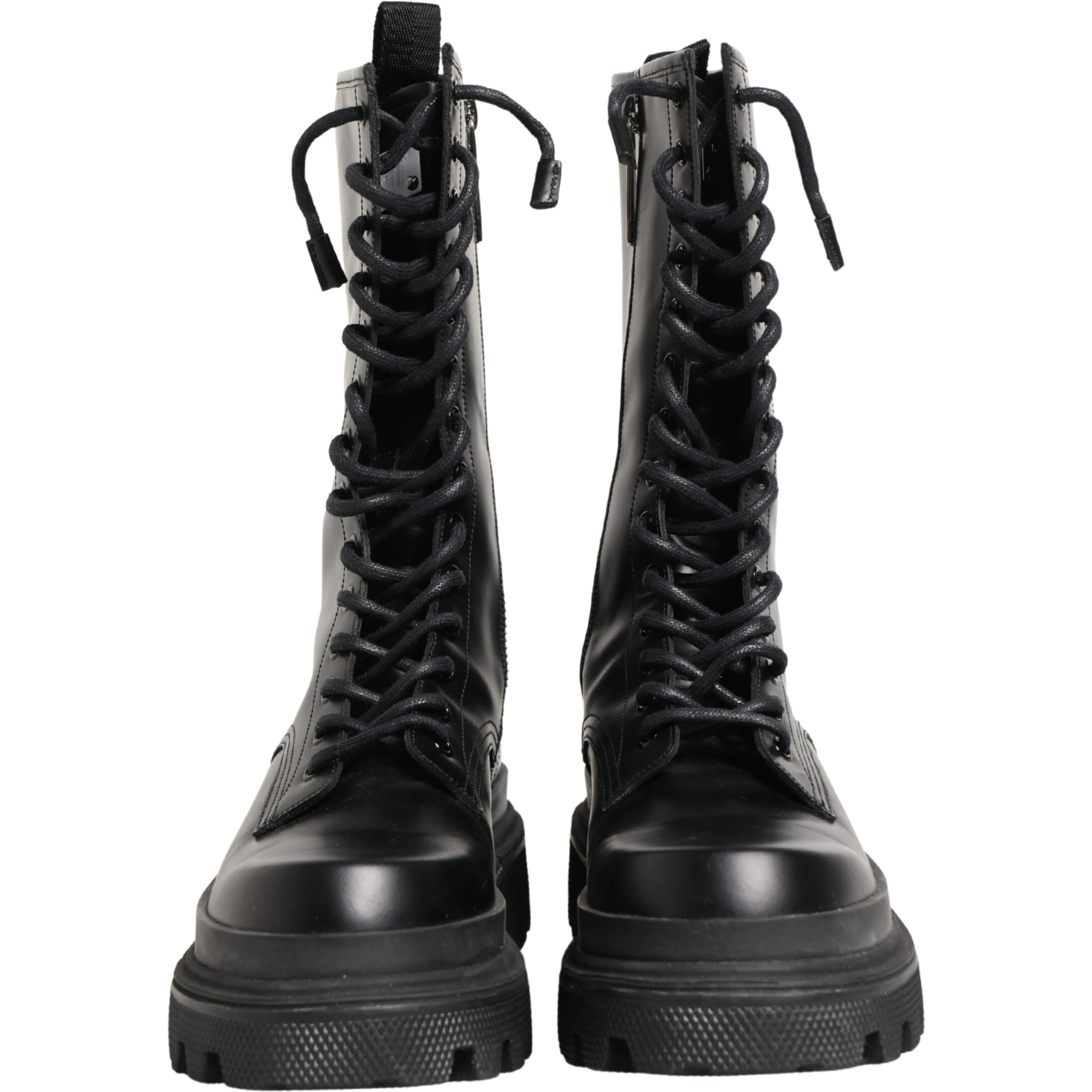 Black Leather Trek Sole Combat Boots Shoes