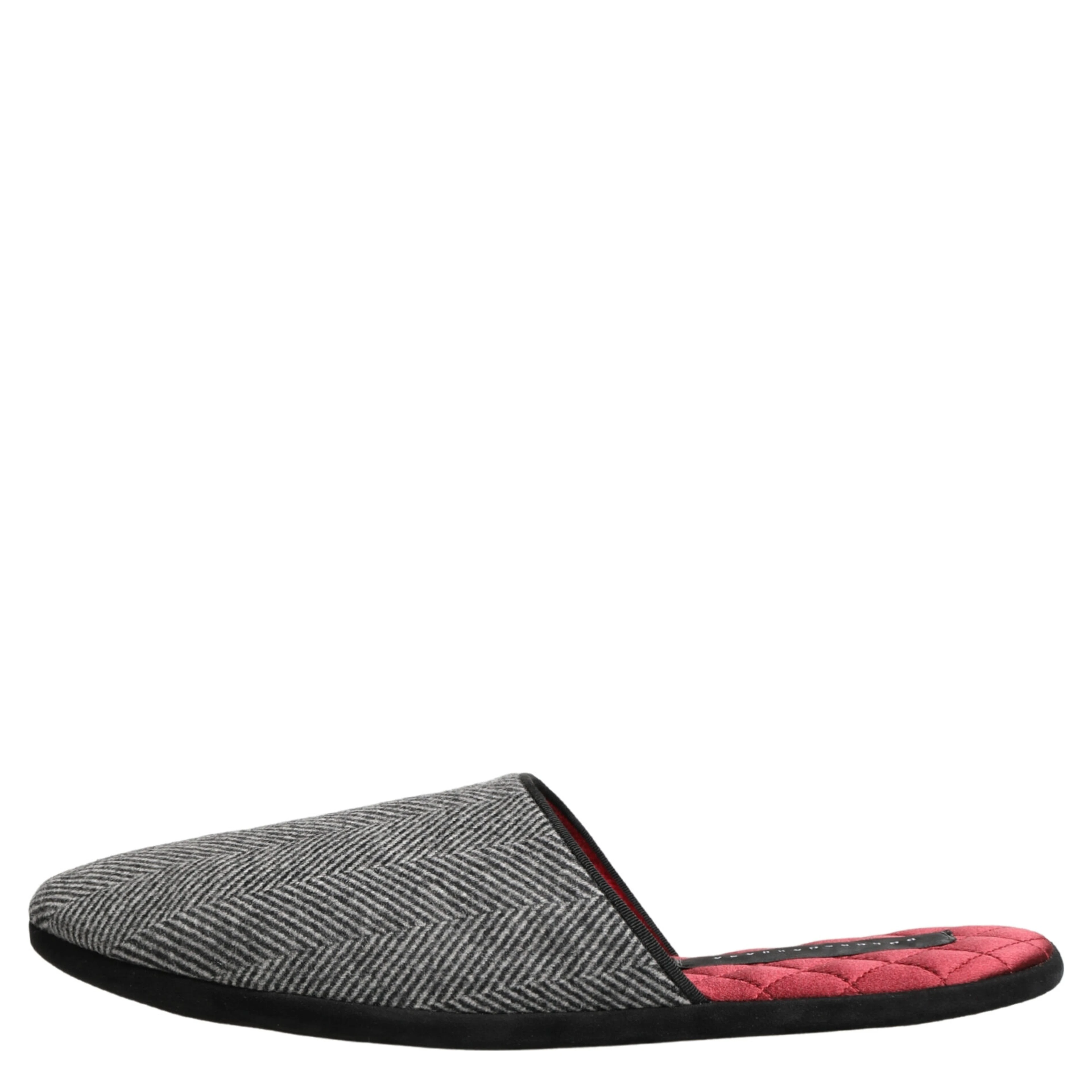 Grey Herringbone Cashmere Red Slippers Shoes