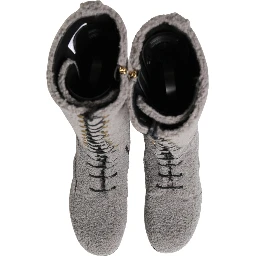 Gray Shearling Lace Up Knee High Boots Shoes