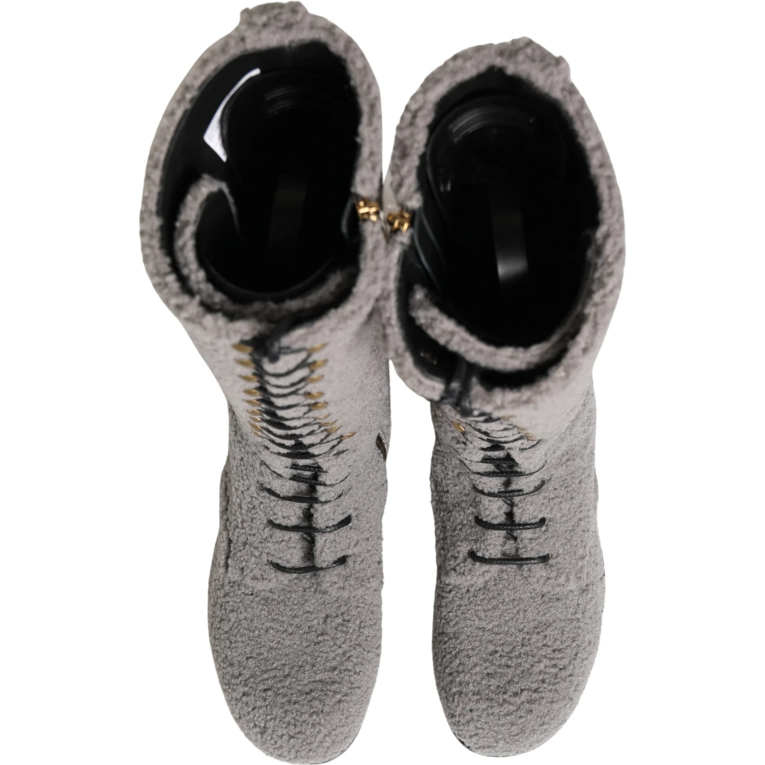 Gray Shearling Lace Up Knee High Boots Shoes