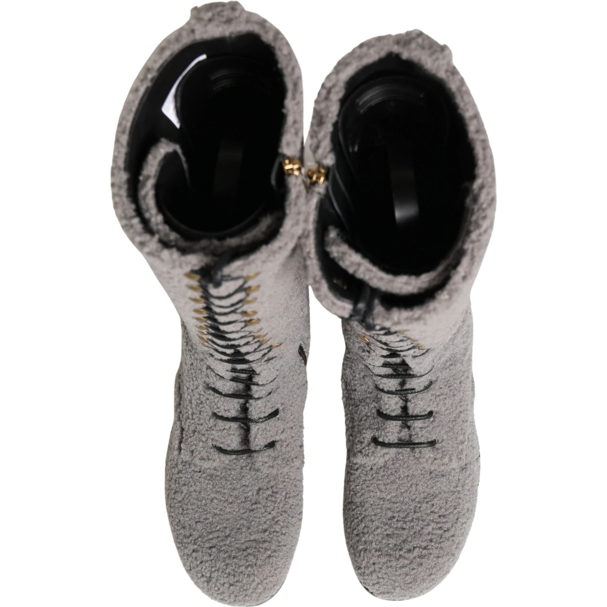 Gray Shearling Lace Up Knee High Boots Shoes