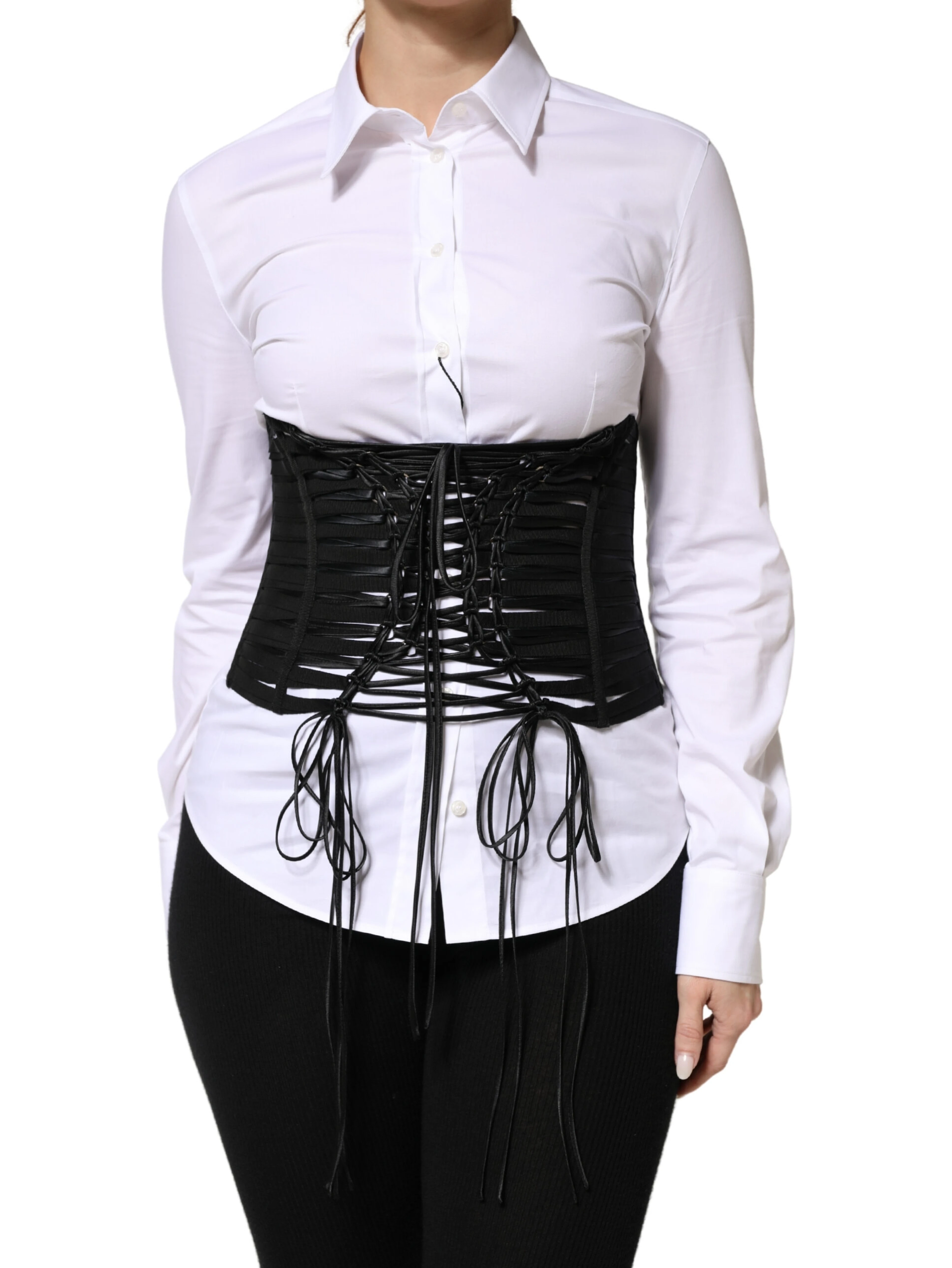 Black Polyester LaceUp Waist Cincher Corset Top