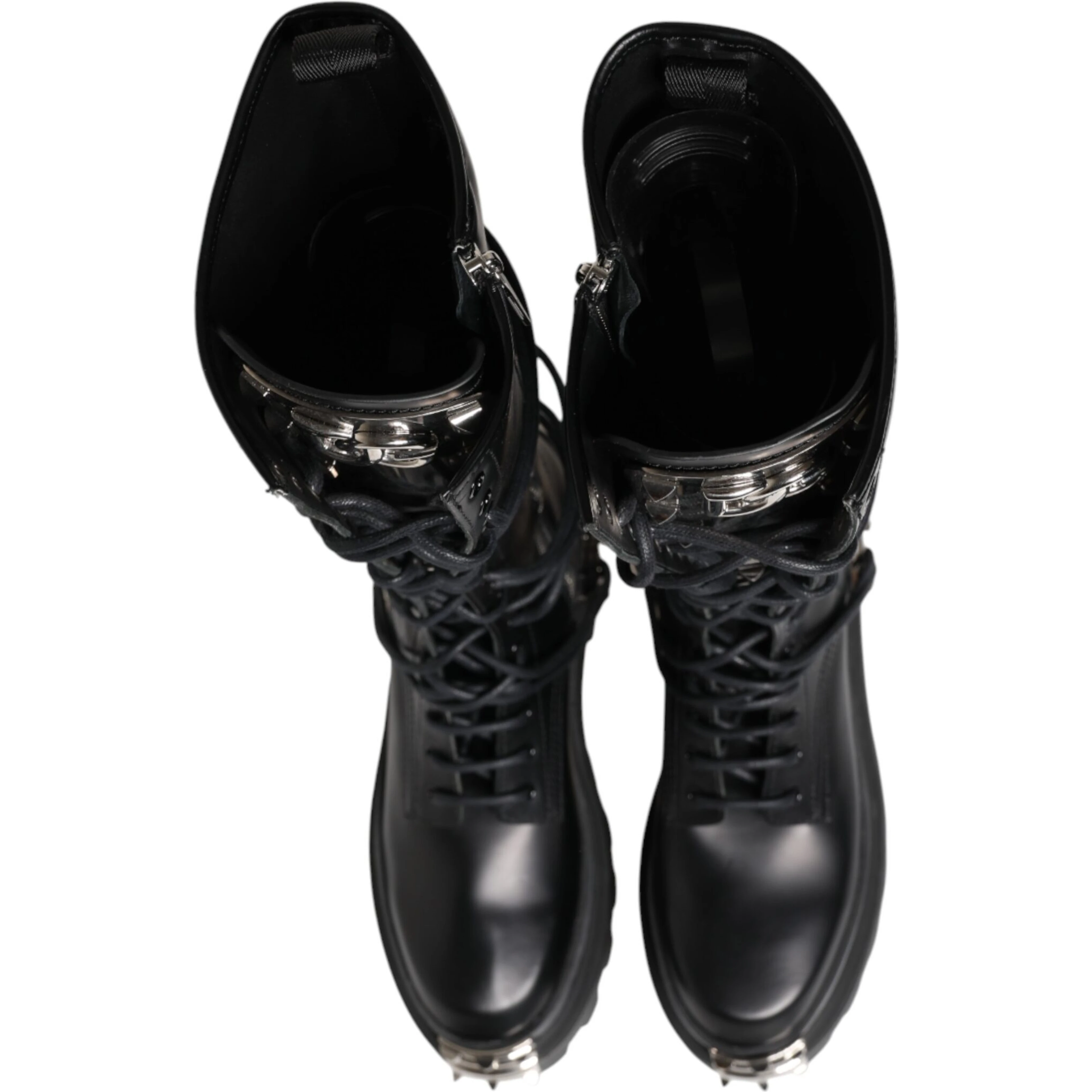 Black Leather Knee High Combat Boots Shoes