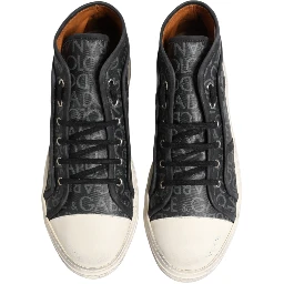 Black White Canvas Logo Mid Top Sneakers Shoes
