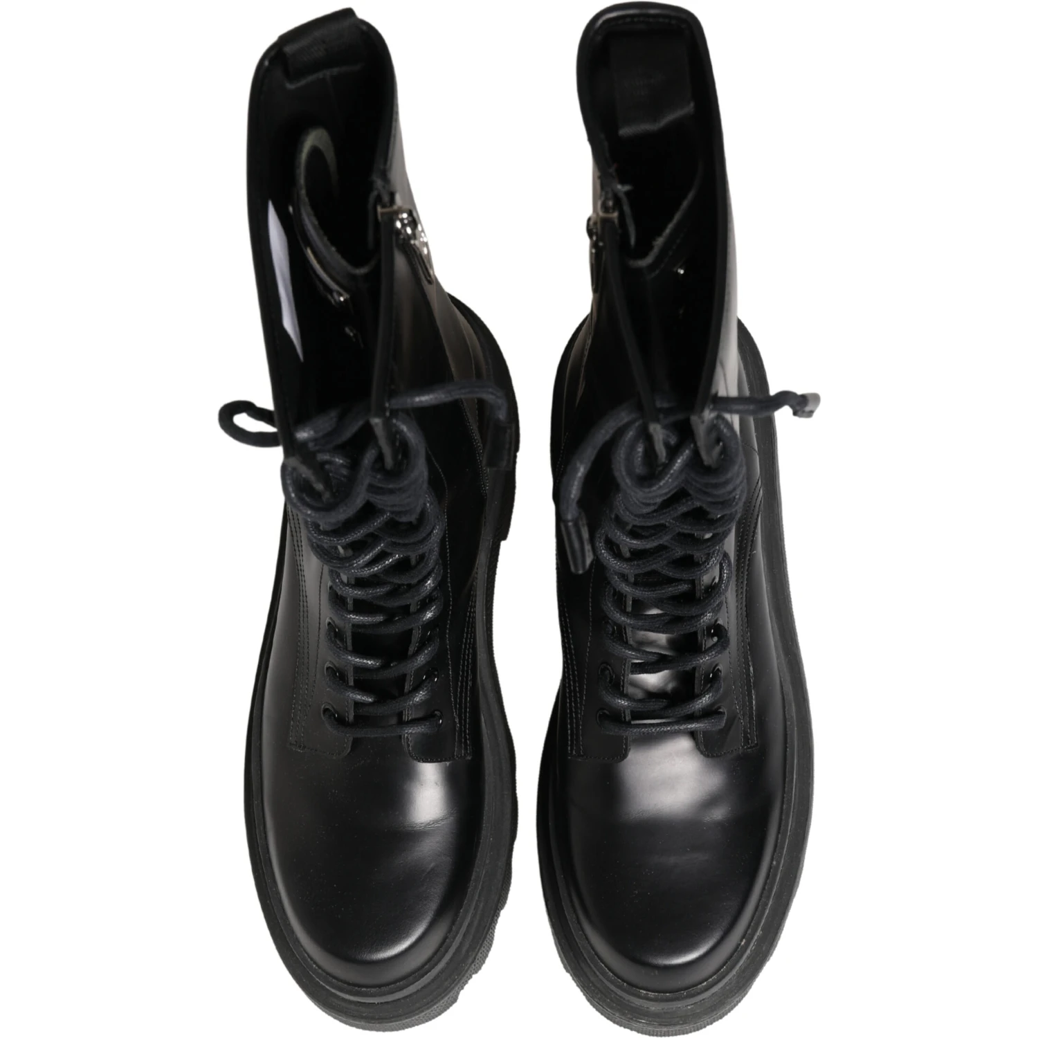 Black Leather Trek Sole Combat Boots Shoes