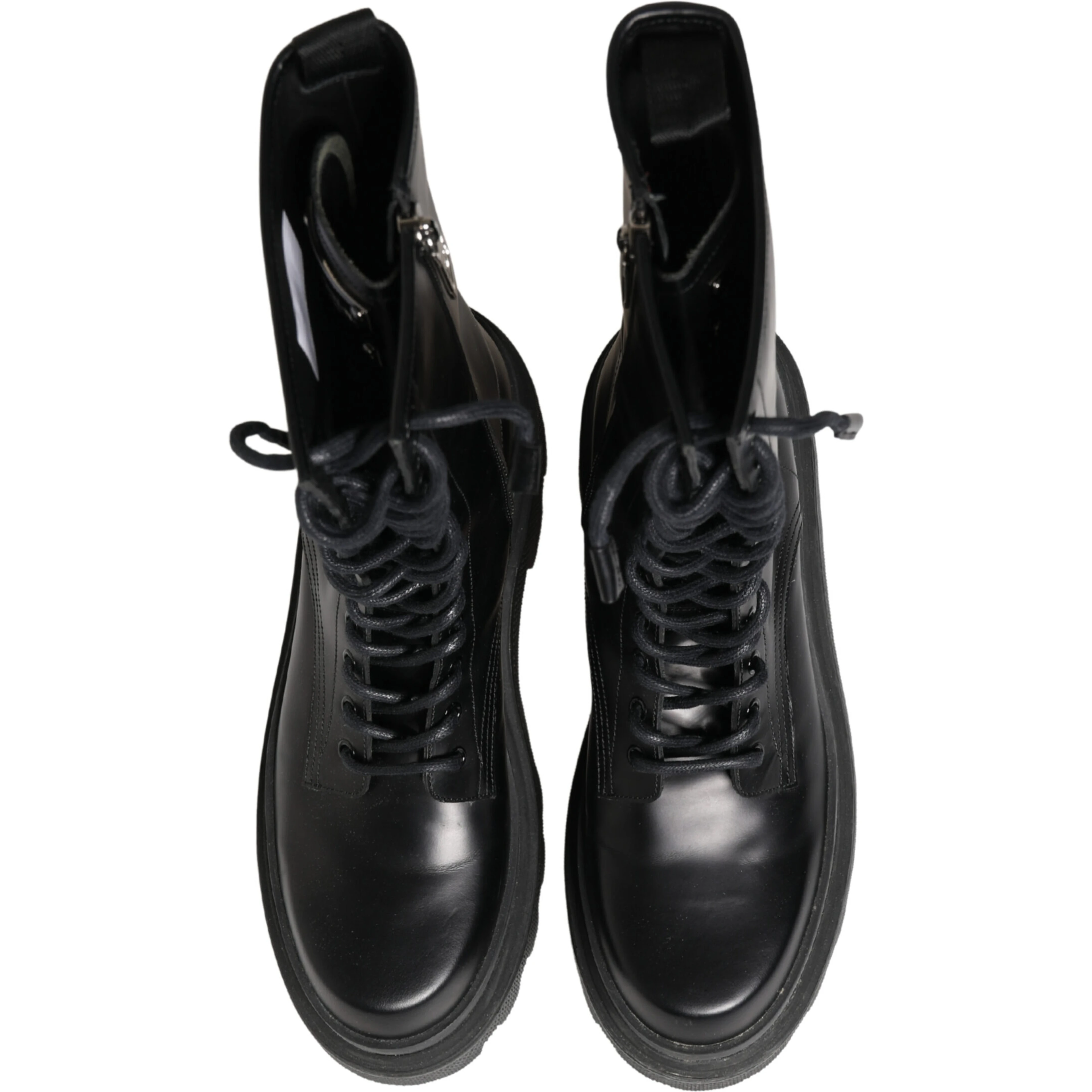 Black Leather Trek Sole Combat Boots Shoes