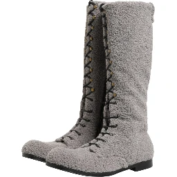 Gray Shearling Lace Up Knee High Boots Shoes